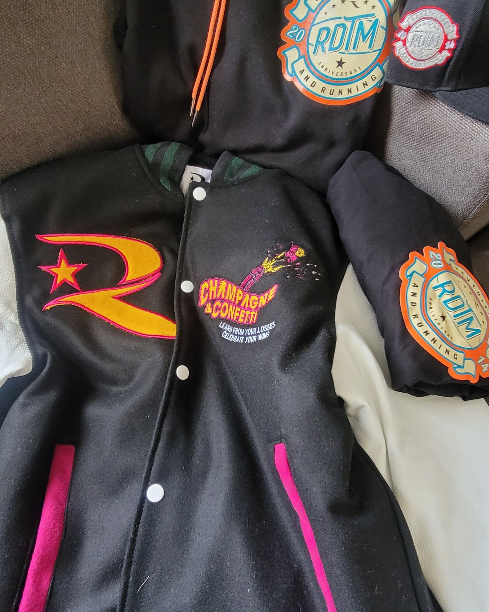 RT CHAMPAGNE & CONFETTI LETTERMAN JACKET