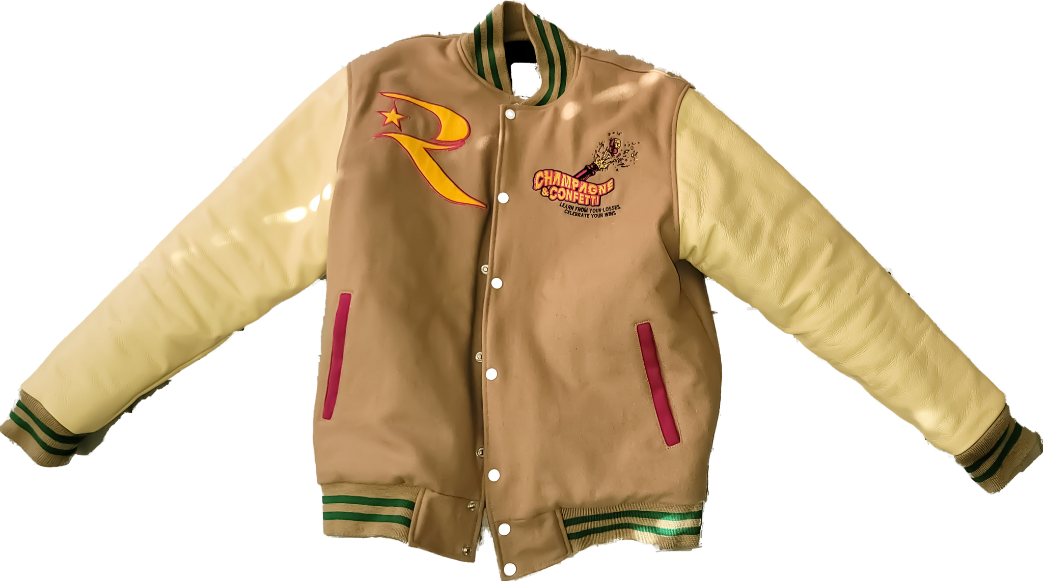 RT CHAMPAGNE & CONFETTI LETTERMAN JACKET